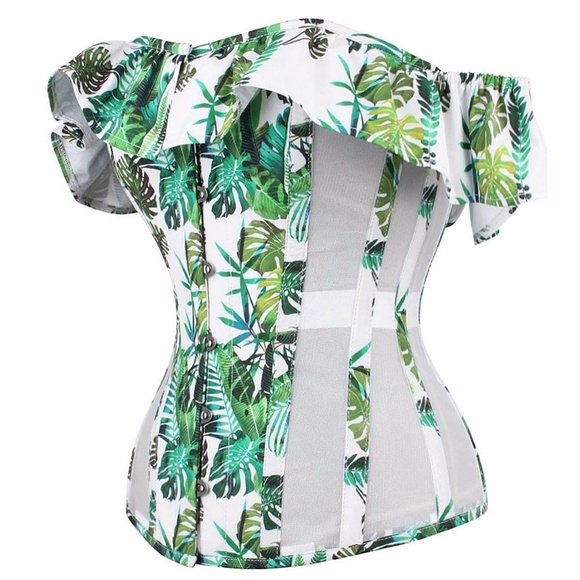 NWT Corset Story tropical mesh steel overbust corset ruffle green white fairy 16